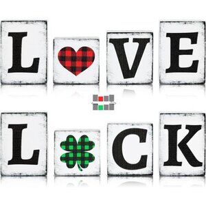 Wooden 4 Pieces Valentine's Day Table Block Signs Valentine Tiered Tray Decor